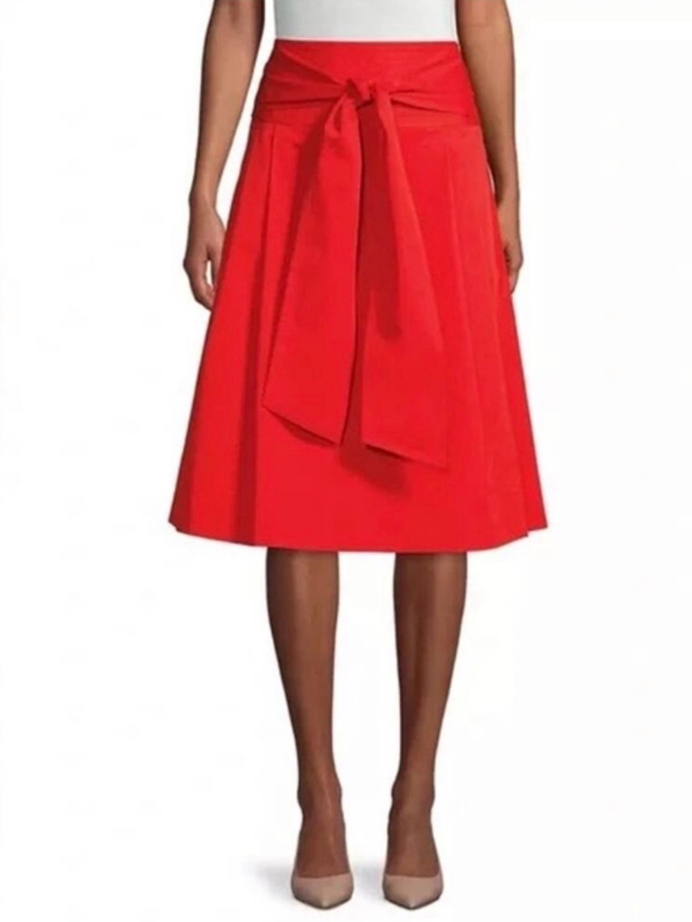 Tory Burch Red Tie-Waist Wrap A-Line Skirt, Sz 14